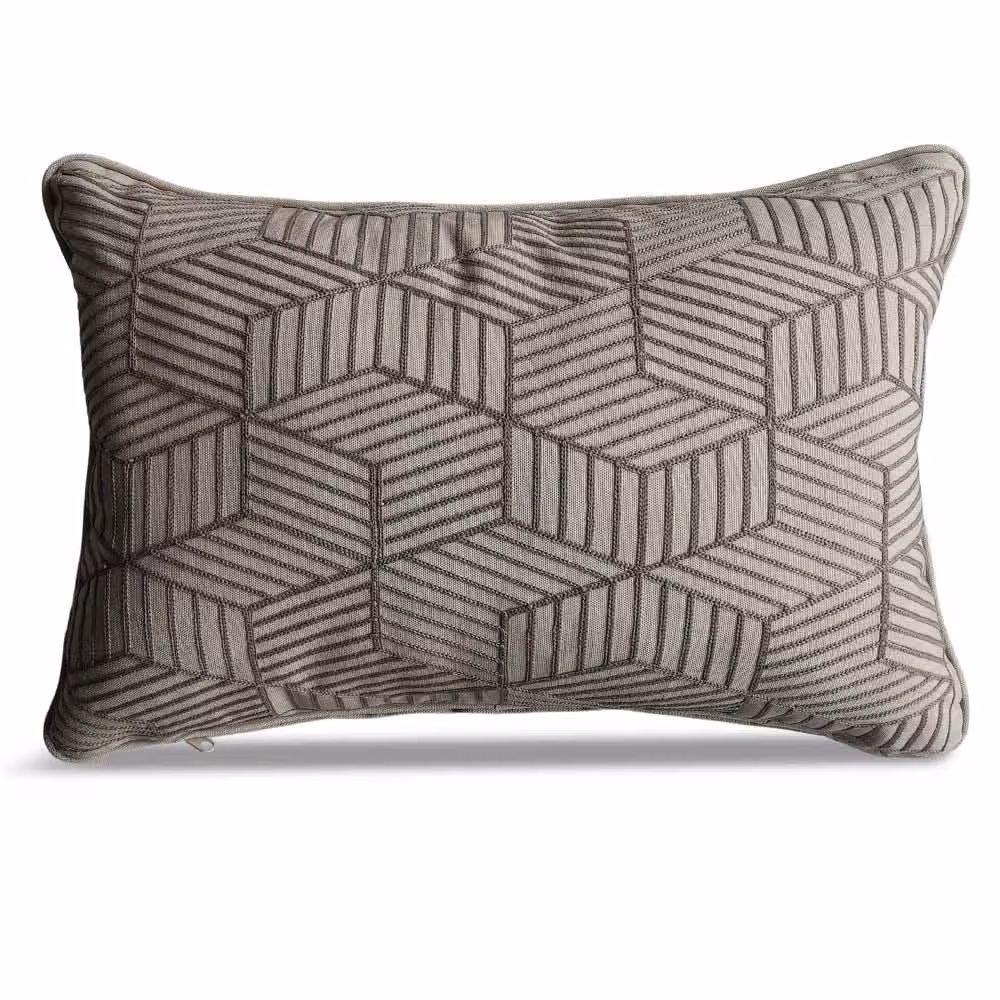 Leisure Grow Grey Striped Embroidered Rectangular Scatter Cushion, W: 60 cm, H: 40 cm