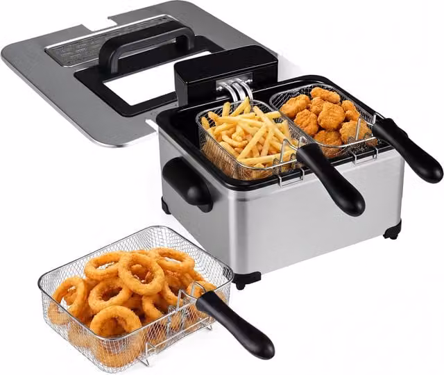 Costway Electric Deep Fryer with 3 Baskets in Silver