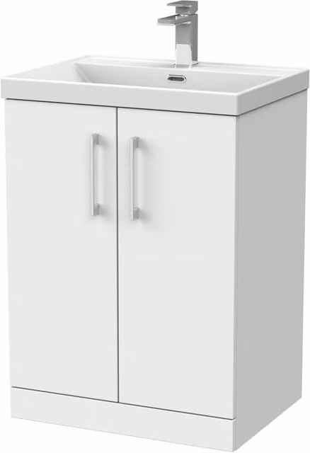 Balterley Pershall Modern Floor Standing 2 Door Vanity Unit with Thin Edge Ceramic Basin, Matt White, W: 60 cm, H: 85 cm, D: 34 cm – 1