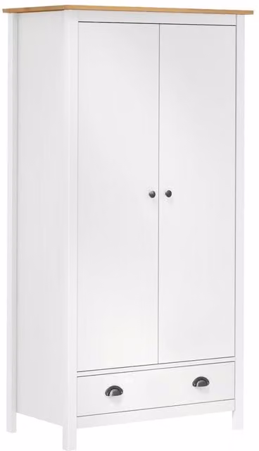 Berkfield Home Hill 2-Door Wardrobe in White Solid Pine Wood, W/D/H: 89 x 50 x 170 cm