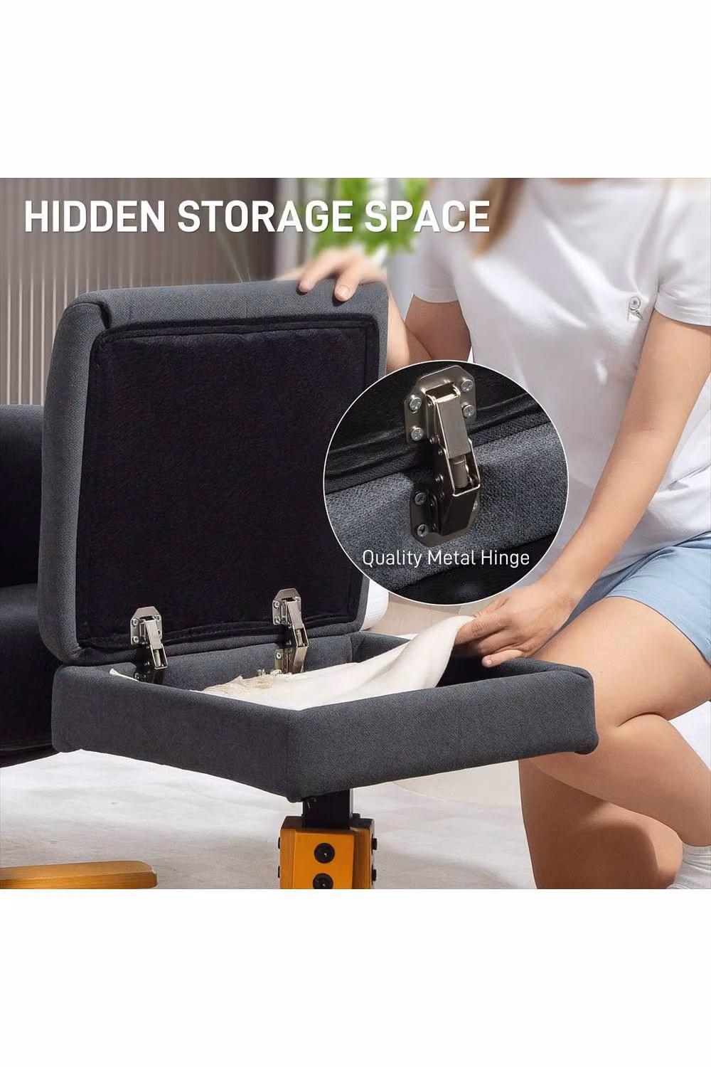 ERGOVEXA Grey Linen-Look Recliner with Matching Storage Ottoman – 3