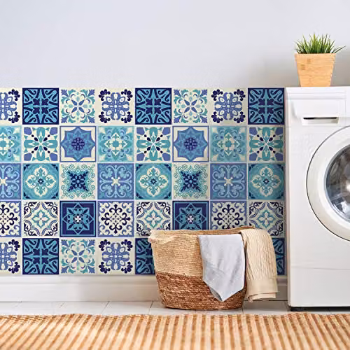 WALPLUS Daliah Mediterranean Blue and Turquoise Adhesive Wall Tile Sticker Set, 24 pcs, W/H: 15 x 15 cm – 2