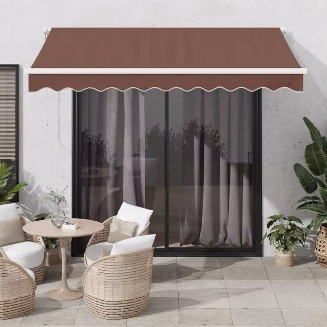 Berkfield Home Manual Retractable Folding Arm Awning in Brown, W: 300 cm, D: 250 cm – 1