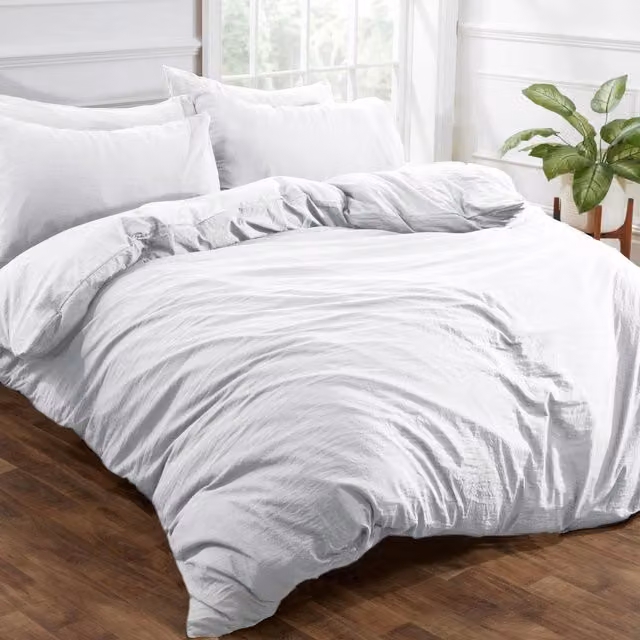 Brentfords Washed Linen Look Microfibre Duvet Cover Set with Pillowcases, White, 200 x 200 cm