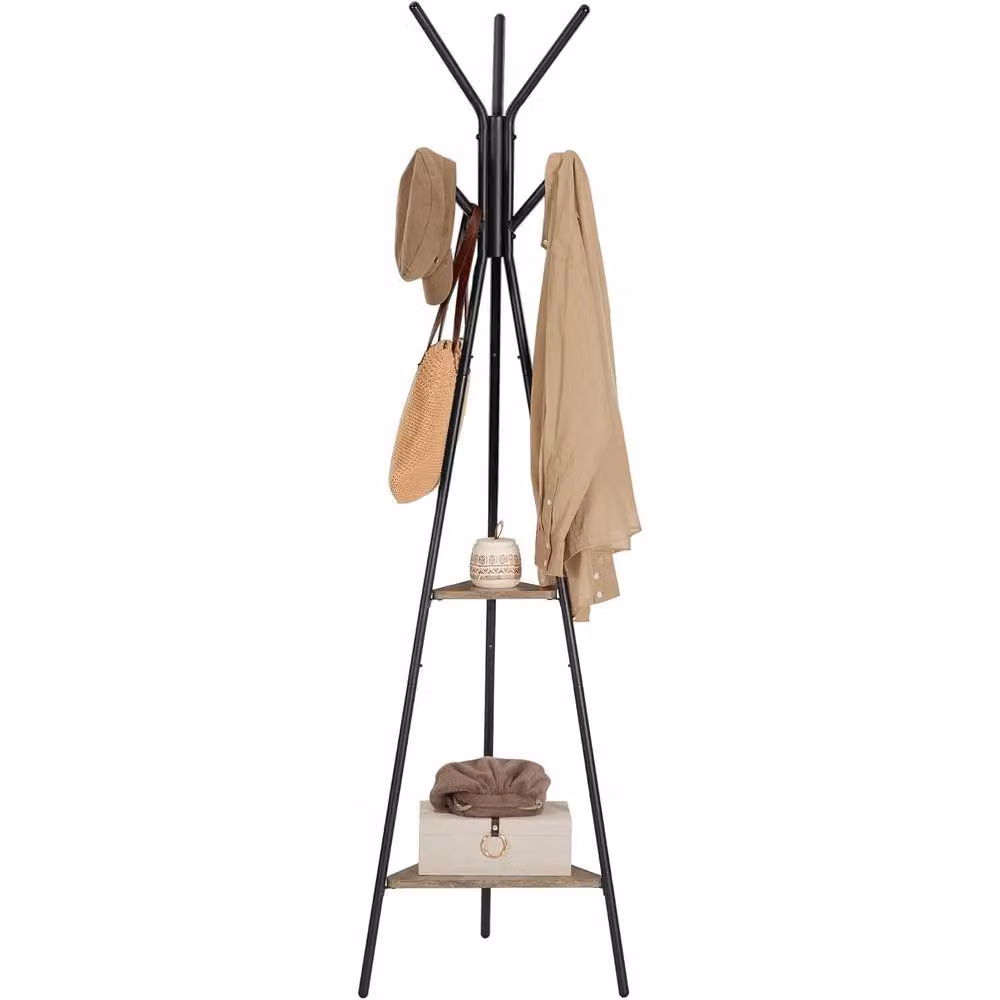 The Bazaarist Industrial Freestanding Coat Rack with Shelves in Grey and Black – 2