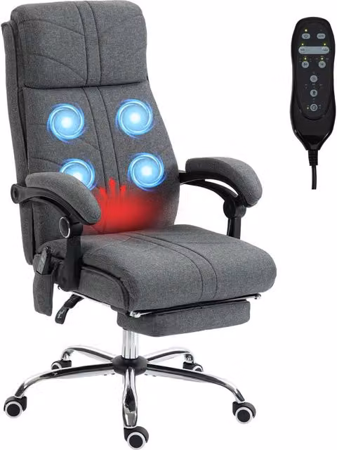 Rolipo Grey Executive Office Chair with Heated Massage, High Back, Headrest and Footrest