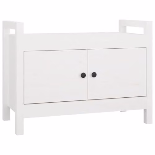 vidaXL Modern White Lacquered Pine Hall Bench and Shoe Rack, W/D/H: 80 x 40 x 60 cm