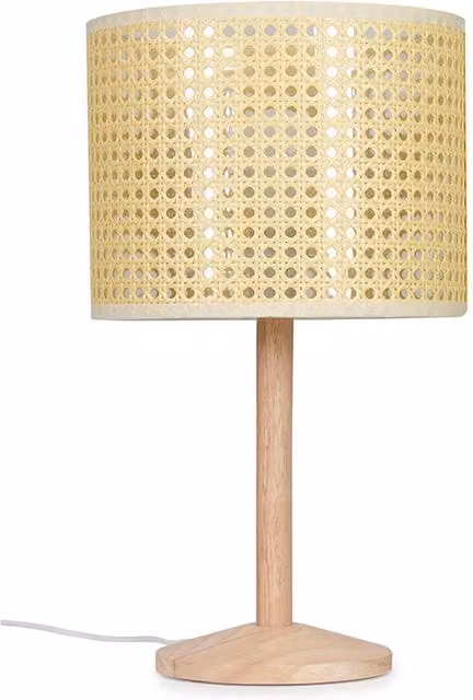 Triston Wood Table Lamp with Rattan Shade in Brown, Black or Beige, Height: 43 cm