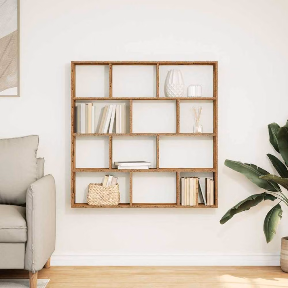 Berkfield Home Wall Mounted Cube Shelf with 12 Compartments in Brown Old Wood Finish – 2