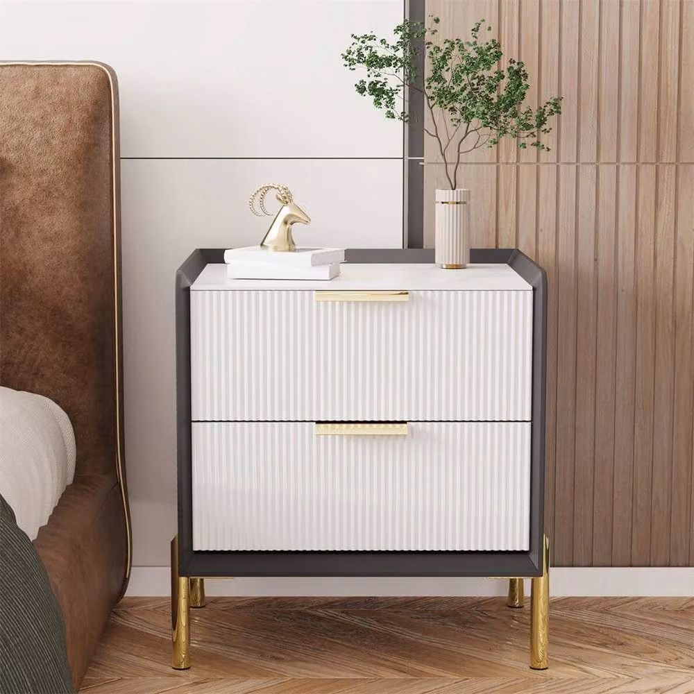 ERGOVEXA 2 Drawer Bedside Table with White Marble Top and Gold Accents – 5