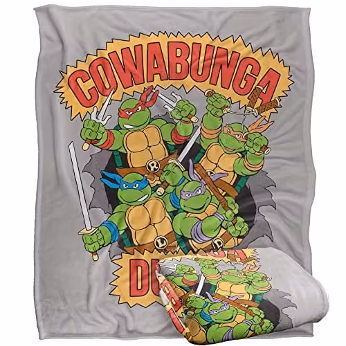 LOGOVISION Teenage Mutant Ninja Turtles TMNT Cowabunga Dude Super Soft Microfibre Fleece Throw Blanket, White, W/D/H: 152 x 127 cm