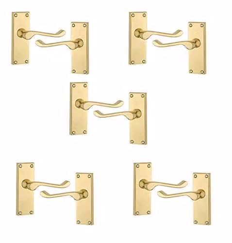 Golden Grace Victorian Scroll Door Handles in Polished Brass, 5 Sets, 120mm