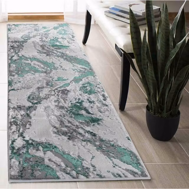 Desire Rugs Emperor Picasso Modern Waterflow Abstract Area Rug Runner, Blue Green Multicolour, W: 60 cm, L: 220 cm