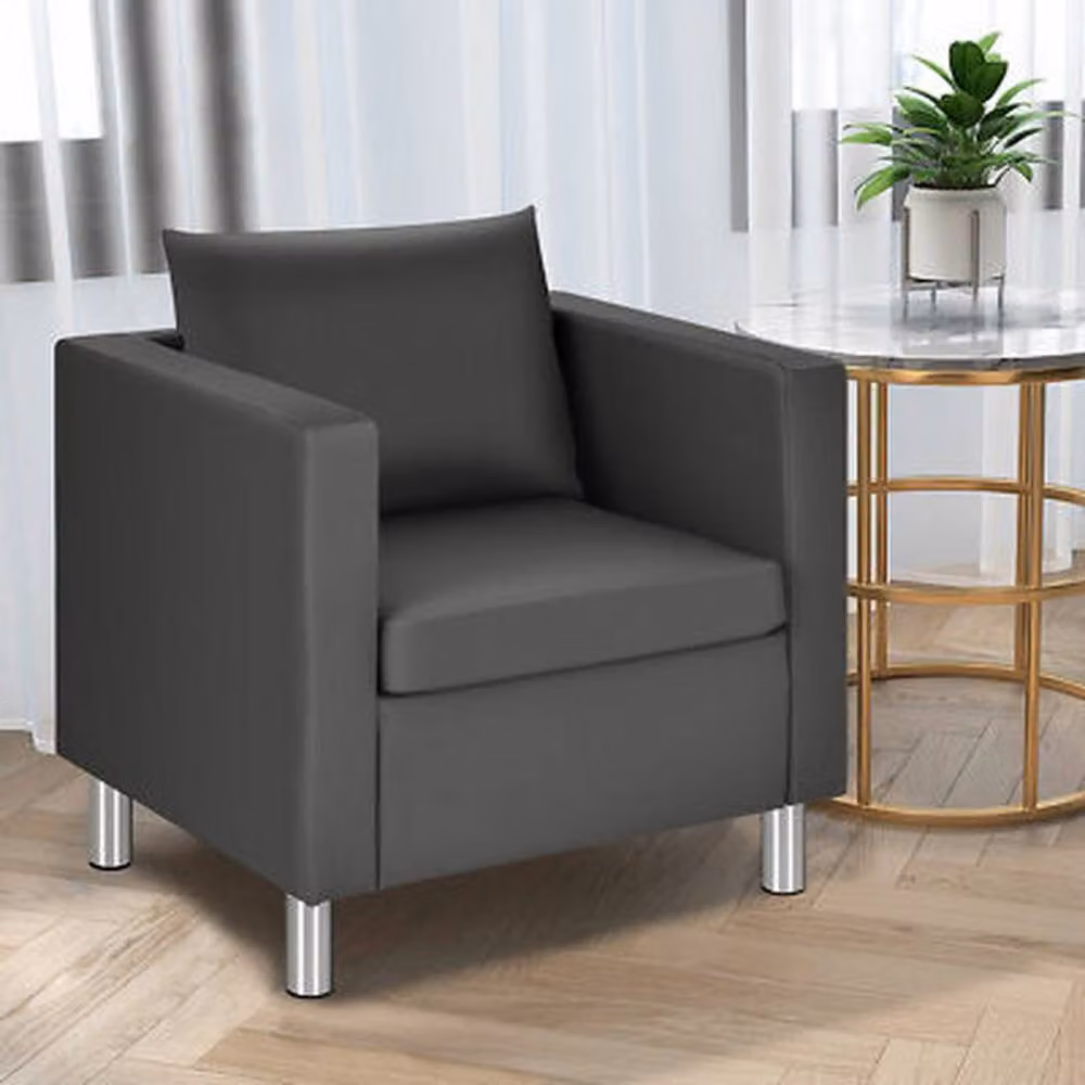 Kelvenix Grey PU Leather Single Sofa Chair with Armrests and Solid Wood Frame – 5