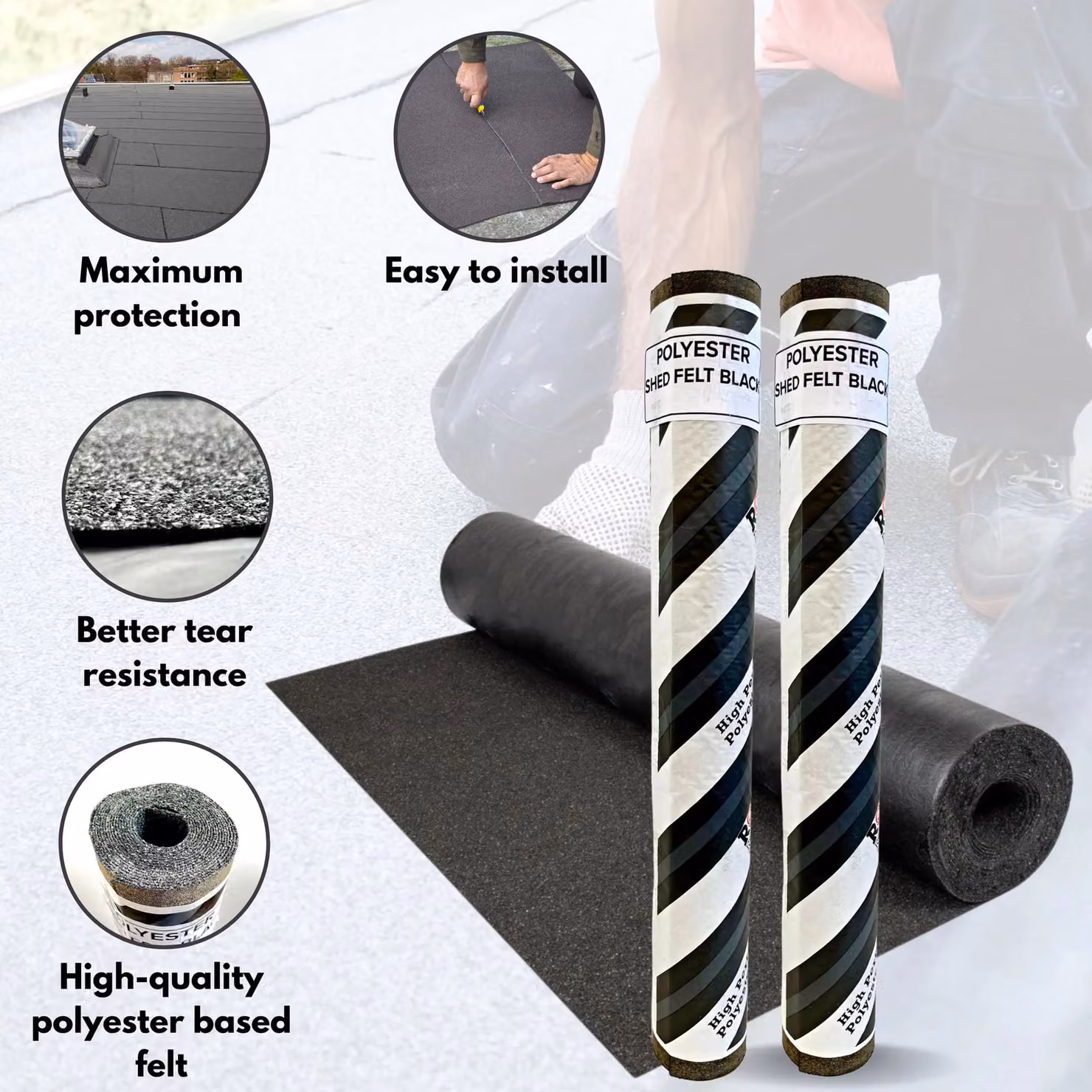 Novecrafto Heavy-Duty Black Polyester Shed Roofing Felt, 2 Rolls (W: 1 m x L: 5 m) – 2