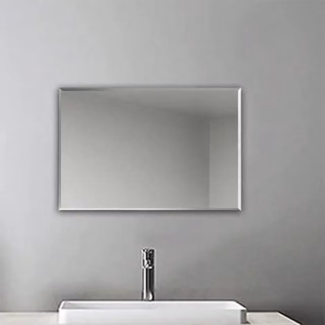 Biznest Minimalist Frameless Rectangular Wall Mounted Glass Mirror, Silver, W: 60 cm, H: 90 cm