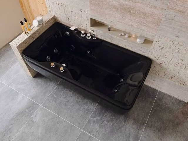 Vente-unique Black Whirlpool Bath, 1 Seater, Left-Handed, W/D/H: 150 x 75 x 54.5 cm – 1