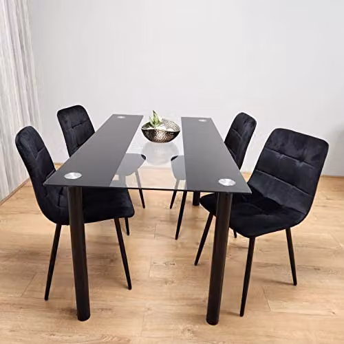 Kosy Koala Black and Transparent Glass Dining Set with 4 Black Tufted Velvet Chairs, W/D/H: 120 x 70 x 75 cm – 2
