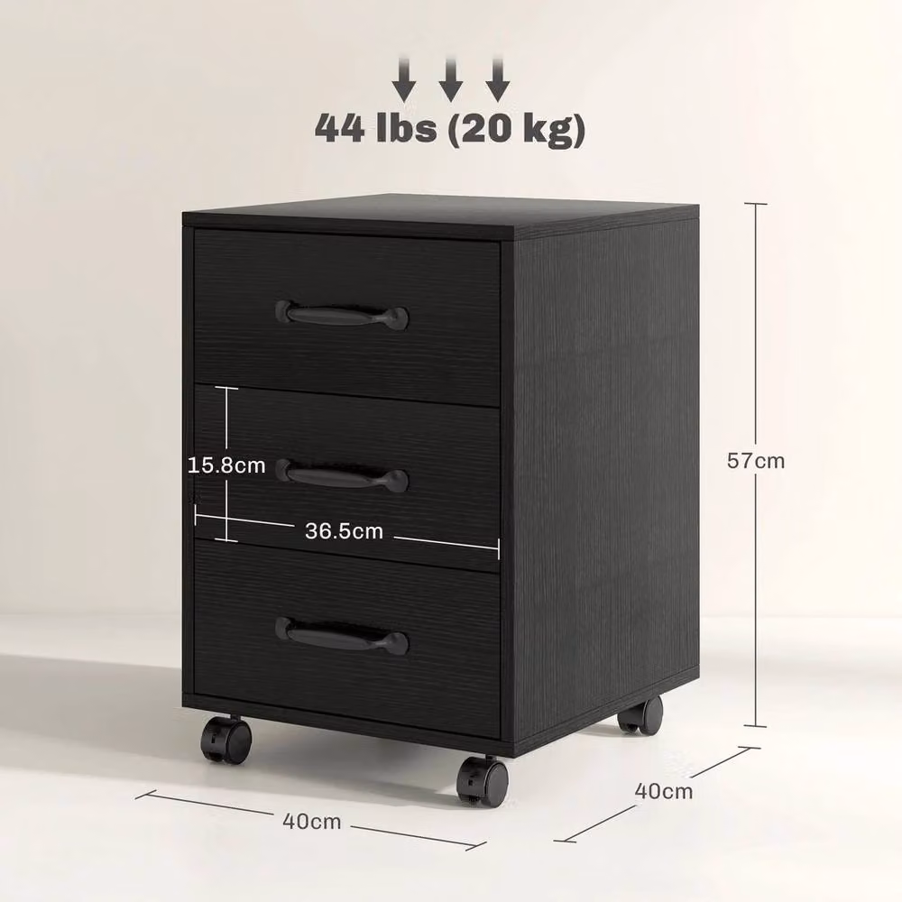 NESTLUNE Mobile 3-Drawer File Cabinet in Black with Castors, W/D/H: 100 x 15 x 15 cm – 2