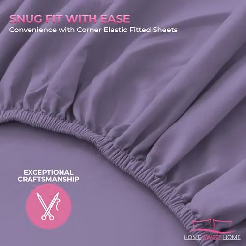 Home Sweet Home UK Small Single Polycotton Fitted Bed Sheet in Purple, W/D/H: 80 x 190 x 25 cm – 4