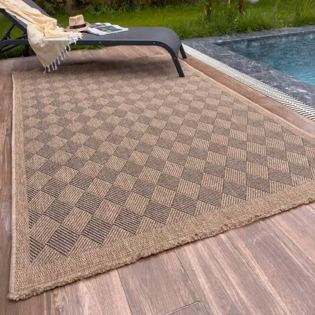 Nature Collection Diamond Outdoor Rug in Dark Grey and Beige, W/D/H: 160 x 230 cm
