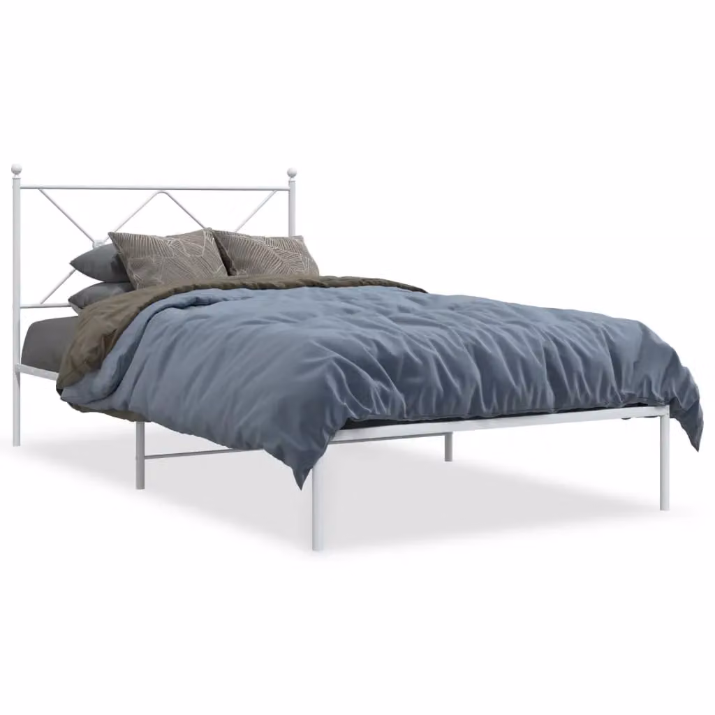 Berkfield Home Metal Bed Frame with Headboard, White, W/D/H: 100 x 190 cm – 2