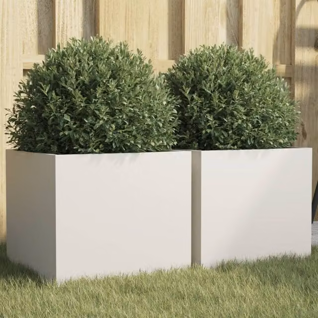 Berkfield Home Steel Planter Tub, 2 Pack, White, W: 32 cm, D: 30 cm, H: 29 cm – 1