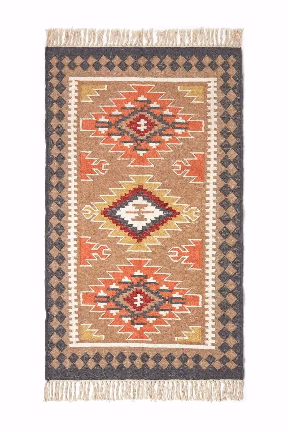 Homescapes Jaipur Handwoven Ethnic Kilim Wool and Cotton Rug, Multicolour, W: 90 cm, L: 150 cm – 2