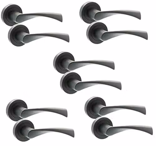 Golden Grace Astrid Twist Door Handles on Rose in Matt Black, 5 Pairs
