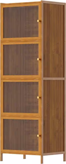 THE HOT SALE Modern Brown Bamboo Corner Storage Cabinet with Transparent Glass Doors, Height: 126 cm