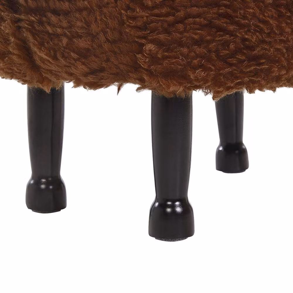 Wyld and Coco Kids Animal Print Brown Faux Fur Footstool with Rubberwood Legs – 6