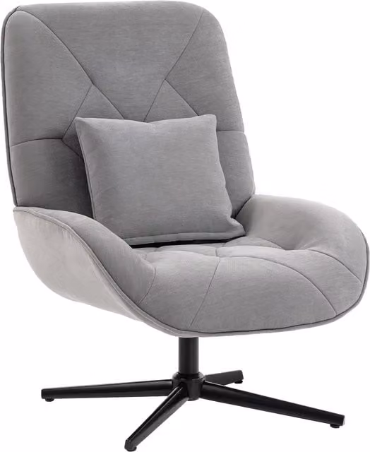 HOMCOM Grey Chenille Upholstered Swivel Accent Chair with Armrests and Lumbar Pillow
