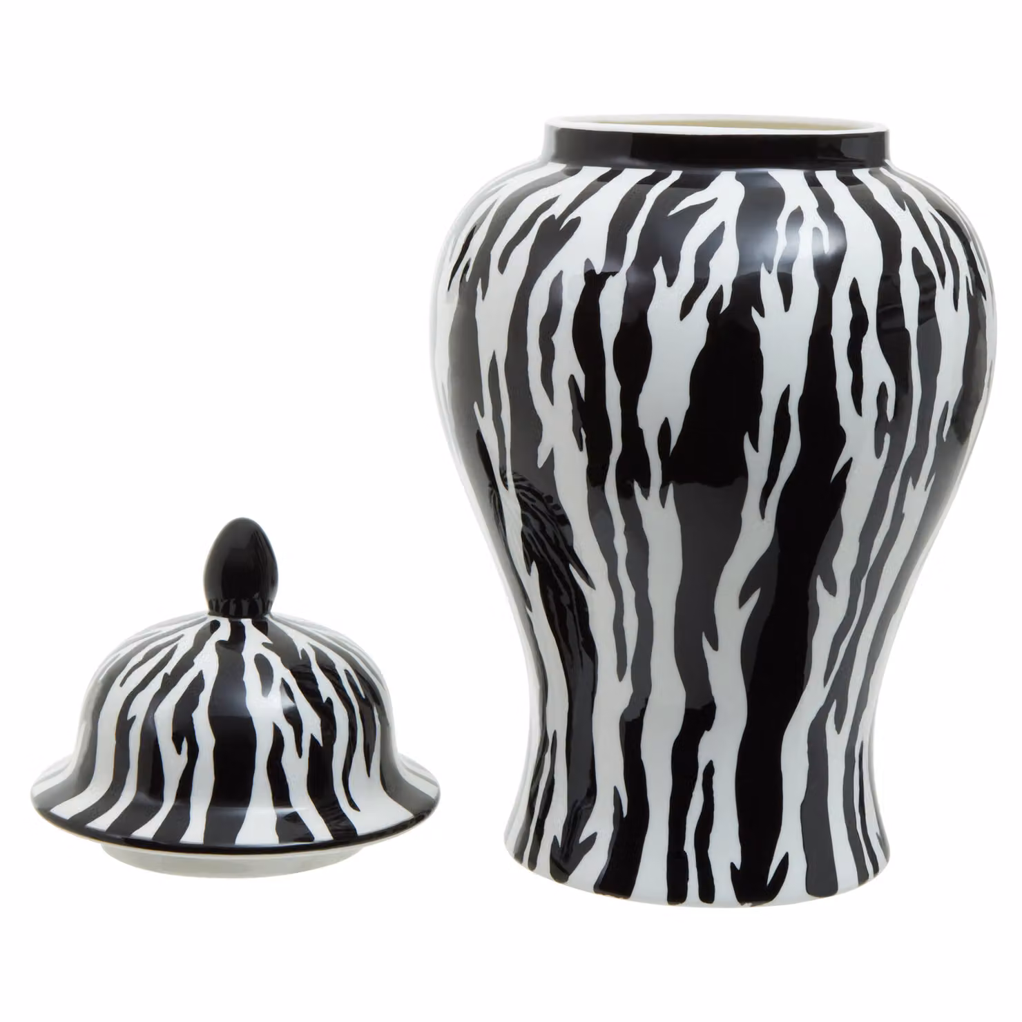 Orsina Small Ceramic Jar with Lid in Black and White Monochrome Finish – 2
