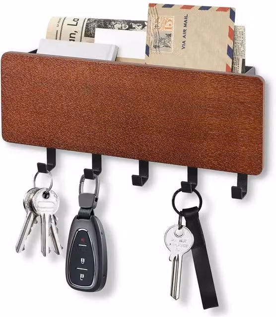 Kelvenix Wall Mounted Key Hook Hanger and Mail Holder in Brown