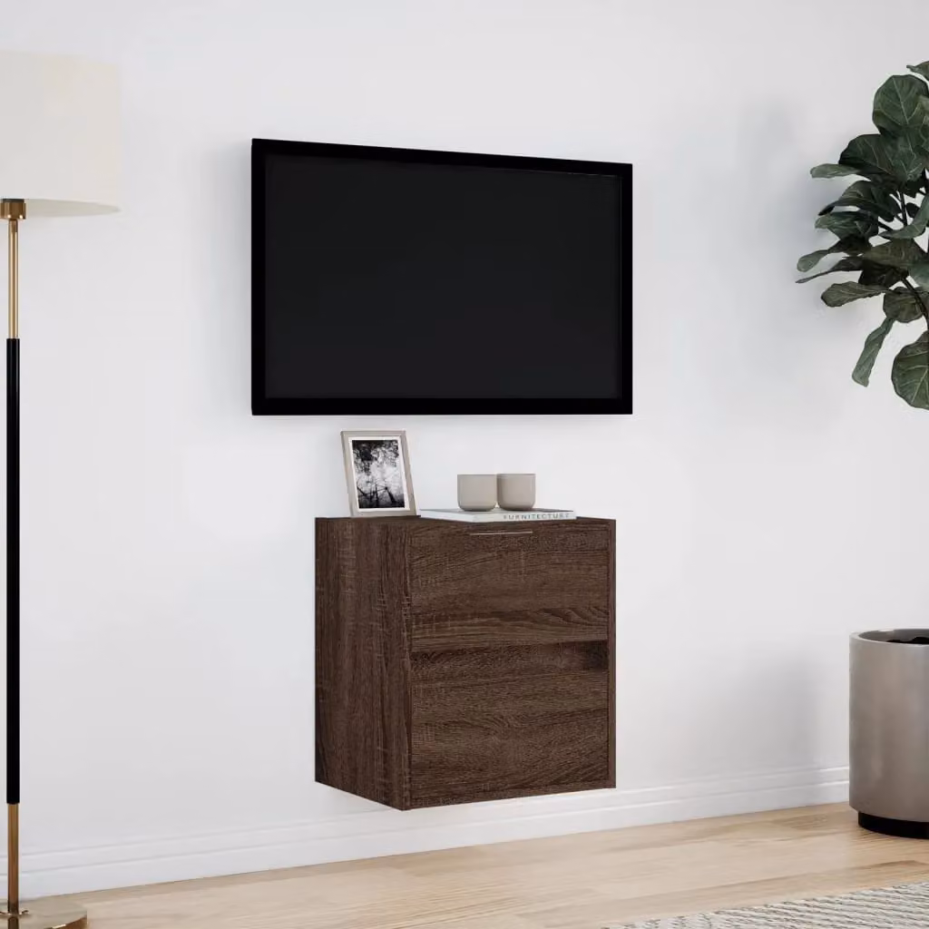 Berkfield Home Modern Wall Mounted TV Cabinet with LED Lights in Brown Oak, W/D/H: 41 x 31 x 45 cm – 3