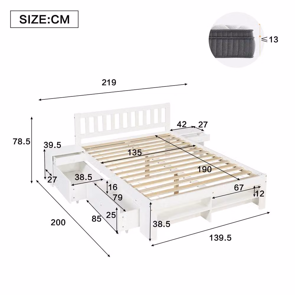 Merax White 4ft6 Double Storage Bed with Drawers and Bedside Tables – 2