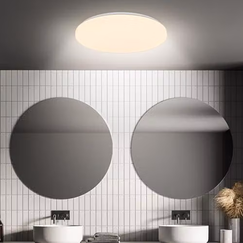 Briloner White LED Ceiling Light with Motion Sensor, IP54, Warm White, W/D/H: 27 x 27 x 6.5 cm – 3