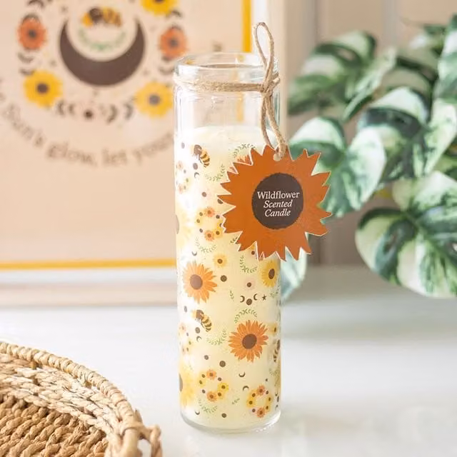 Kingsbury Gifts Summer Solstice Wildflower Tube Candle, Multicolour Floral Tabletop Candle