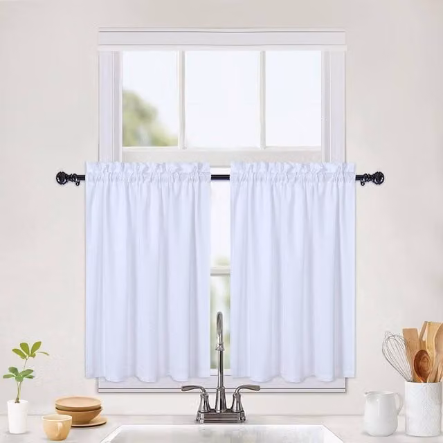London Boutique 2-Piece Waterproof Embossed Seersucker Texture Curtains in White, W: 76.2 cm x H: 76.2 cm