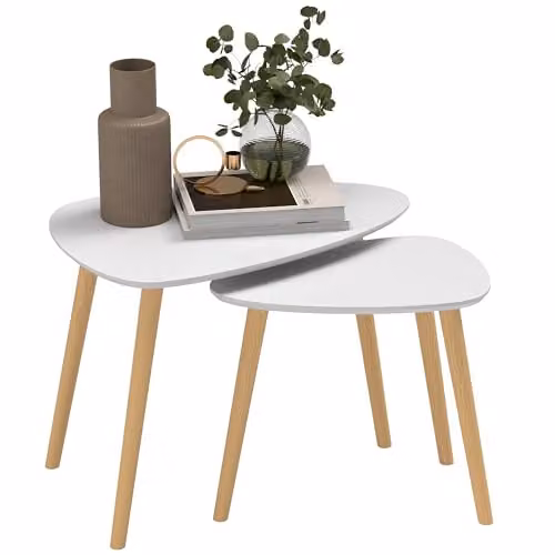 HOMCOM Set of 2 Nesting Coffee Tables with Oval MDF Tops and Four Legs in Grey