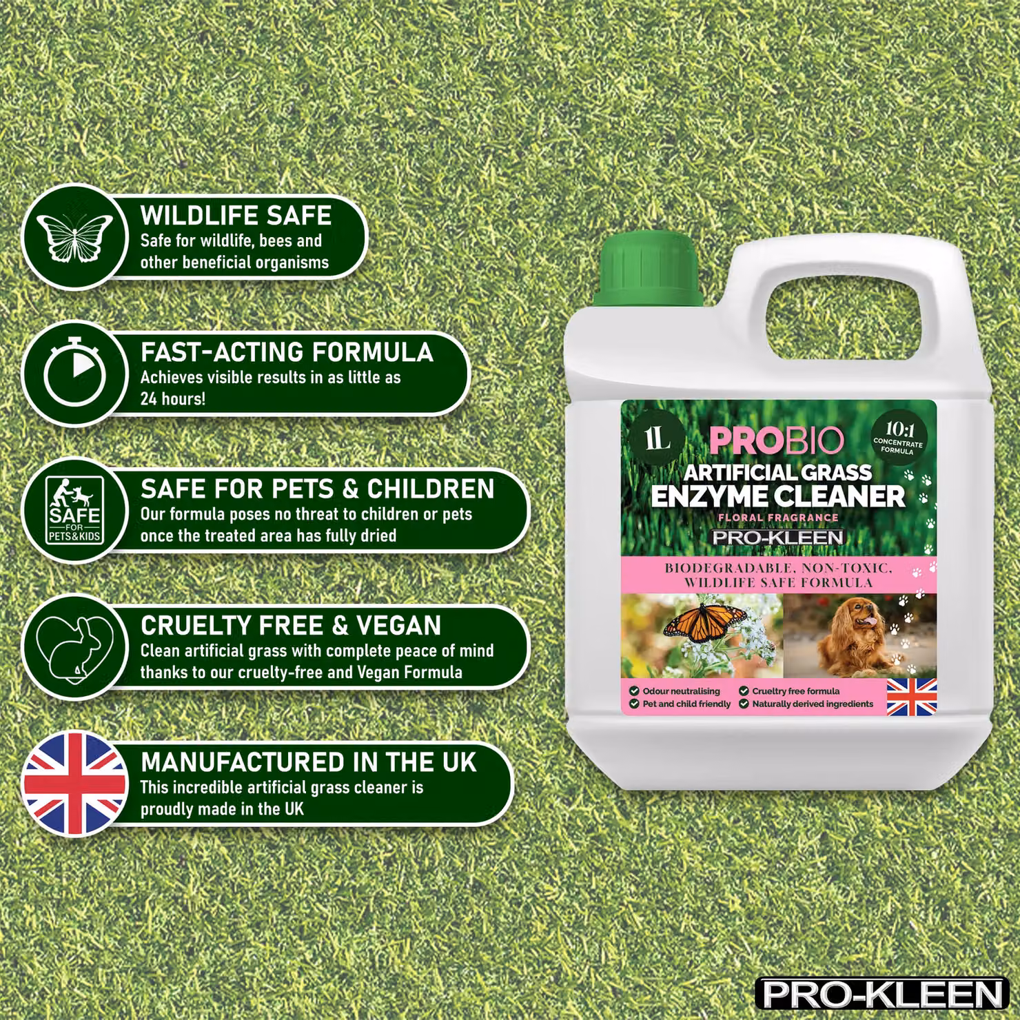 ProKleen ProBio Artificial Grass Cleaner Probiotic Based Deodoriser and Odour Eliminator, Floral Fragrance, 4L – 2