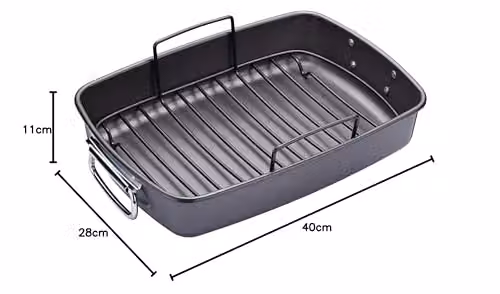 MasterClass Non-Stick Carbon Steel Roasting Dish with Rack, Grey, W: 40 cm, D: 28 cm, H: 7.5 cm – 6