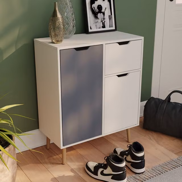 Vida Designs Modern 2 Door 1 Drawer Pine Wood Sideboard in Grey and White