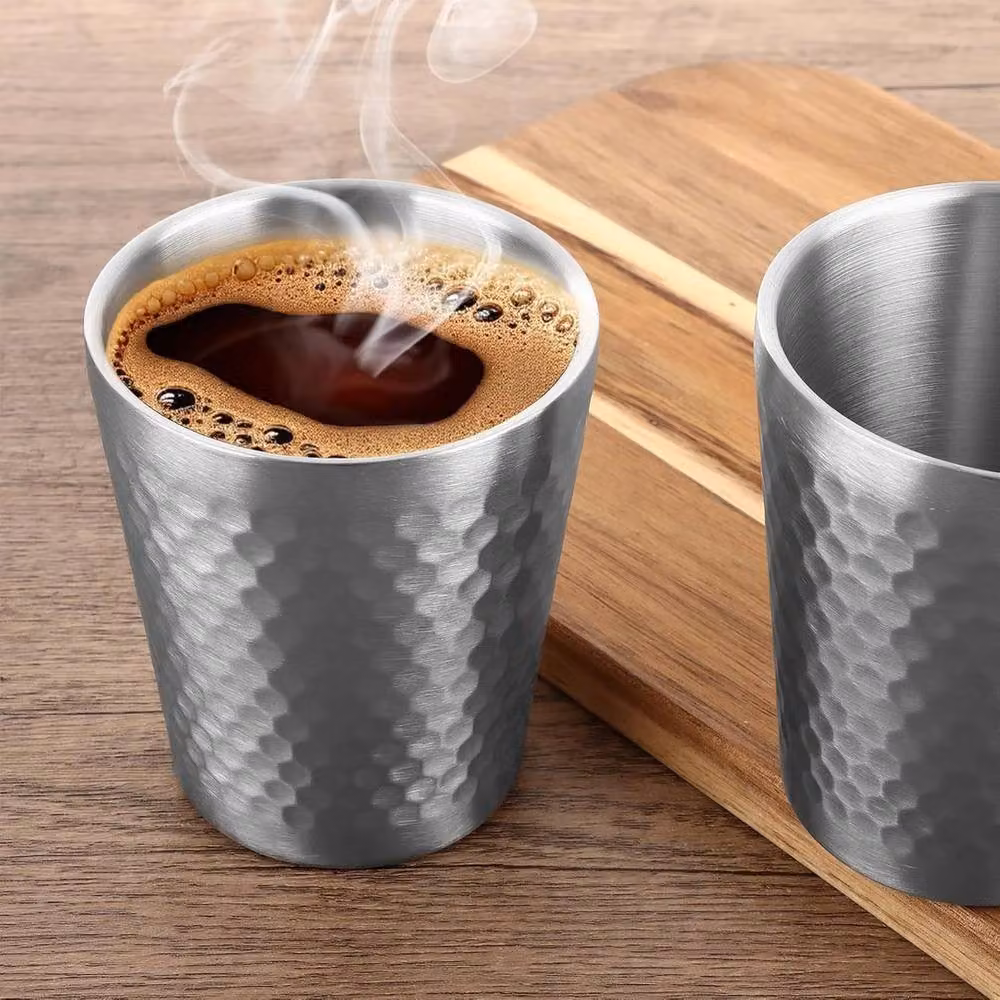 FLAVORA 5 Pack Double Walled Stainless Steel Coffee Tumbler Cups in Metallic Silver, 300 ml per cup – 3