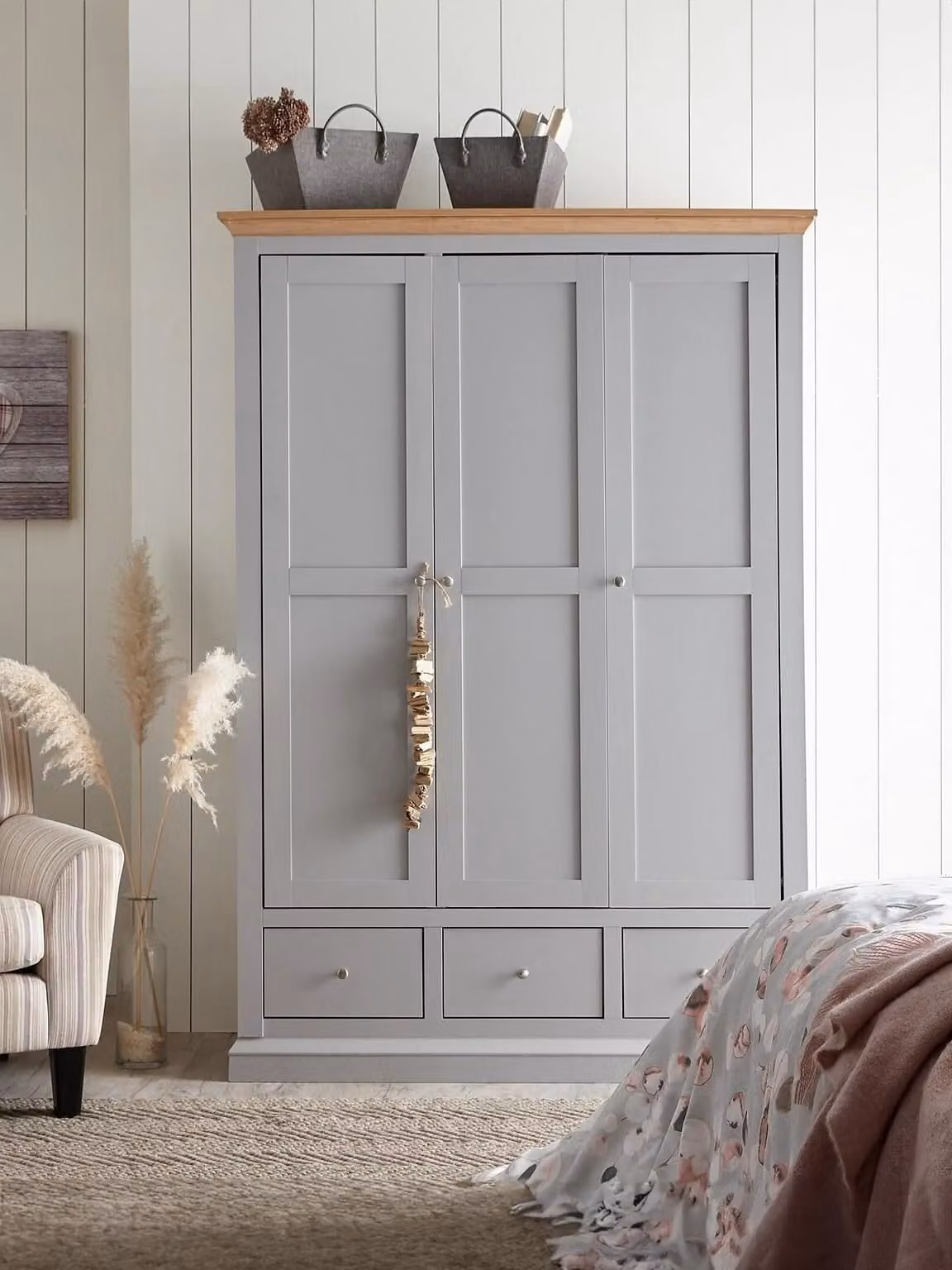 Hanna 3 Door 3 Drawer Wardrobe in Grey and Cream with Modern Storage for your Bedroom