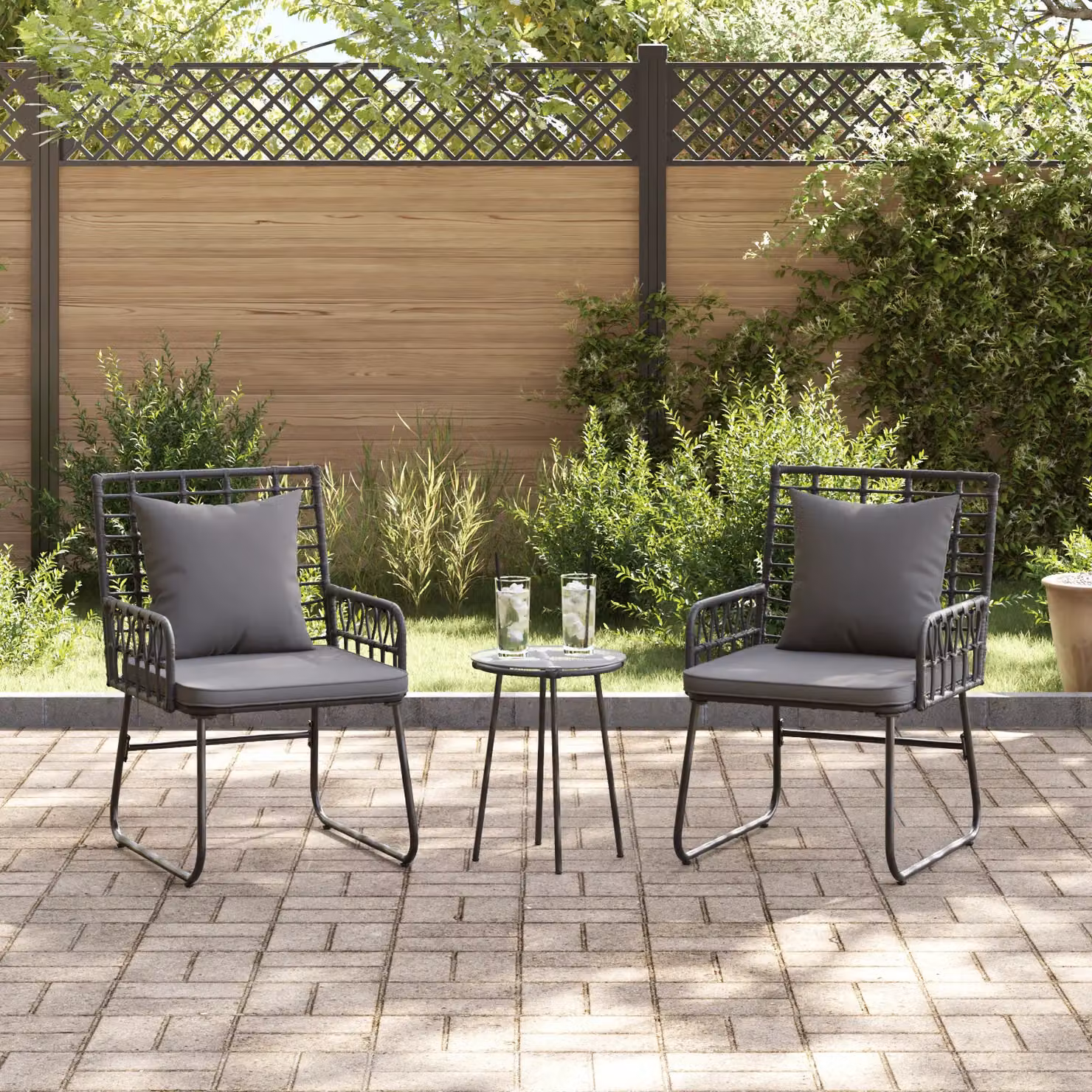 Berkfield Home 3-Piece Garden Dining Set in Black Poly Rattan and Steel, W/D/H: 35 x 35 x 45 cm – 3