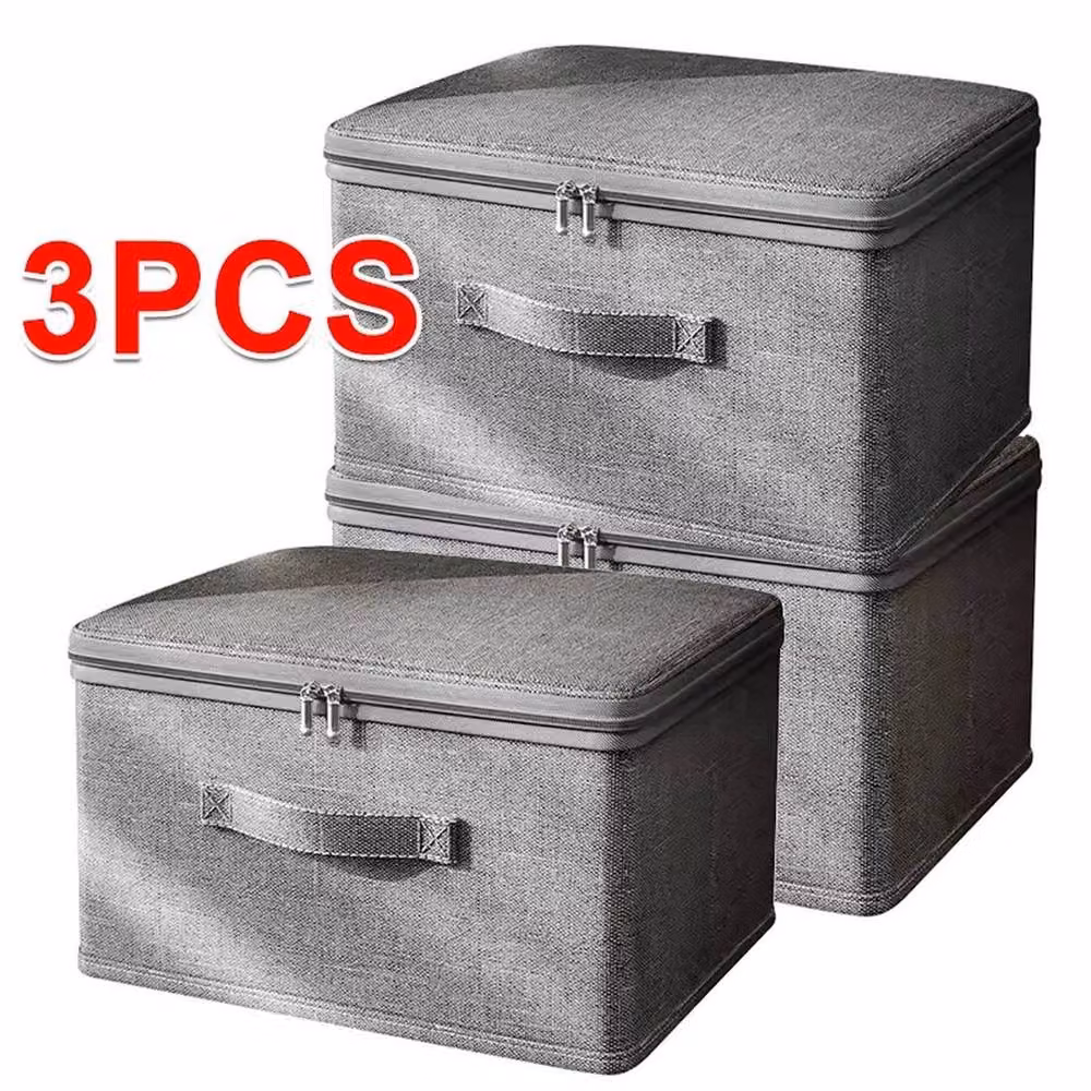 NESTLUNE Set of 3 Large Foldable Canvas Storage Boxes in Grey – 4