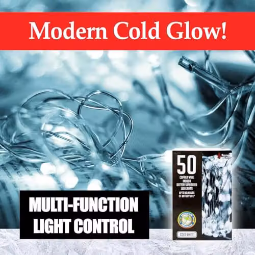 VFM e-Store Indoor Copper Wire Christmas Lights in Cool White (50 LEDs) – 6