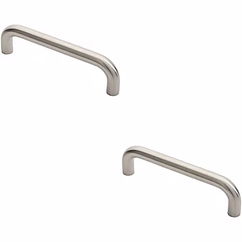 Loops 2 Pack Round D Bar Pull Handles in Brushed Satin Stainless Steel, Silver, Fixing Centres: 225 mm