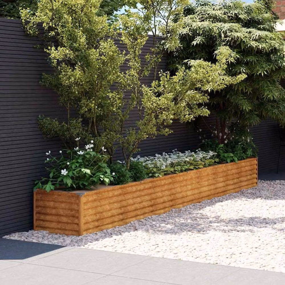 Berkfield Home Garden Raised Bed in Brown Corten Steel, W: 386 cm, D: 50 cm, H: 36 cm – 1
